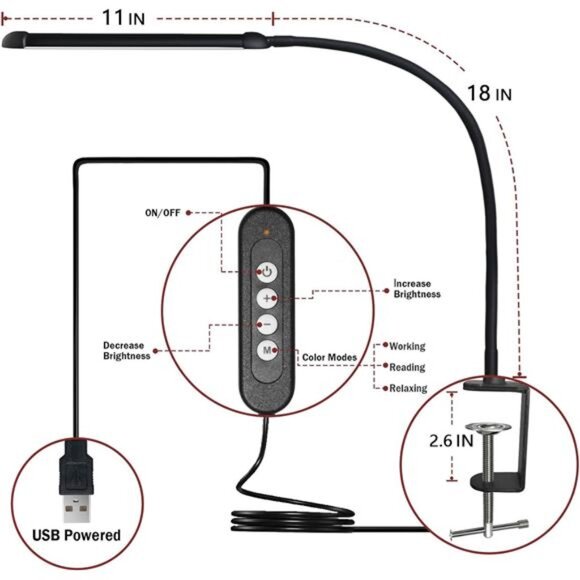 LED Desk Lamp with Clamp, Clamp Light with 30 Adjustable Color Modes, Clip on - Picture 5 of 7